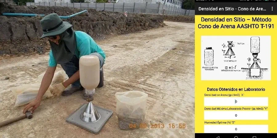 Essai de densité sur site par cône de sable à Carcassonne